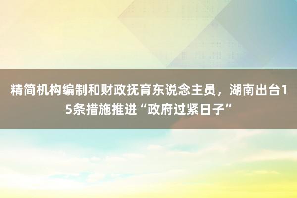 精简机构编制和财政抚育东说念主员，湖南出台15条措施推进“政府过紧日子”