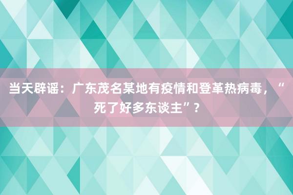 当天辟谣：广东茂名某地有疫情和登革热病毒，“死了好多东谈主”？